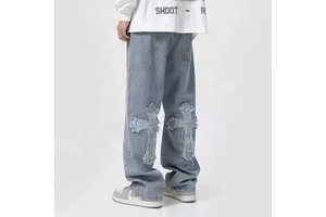 High Quality Men's Winter Breathable Baggy Jeans Oversized Boyfriend Denim Trousers 100% Cotton Casual