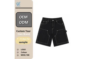 OEM Carpenter Denim Loose Fit Contrast Stitch Utility Pocket Workwear Summer Custom Men's Shorts