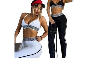 DD0155 European American Women's Cross-Border Sports Fitness High-Intensity Running Yoga Suit Two-Piece Set (With Chest Pad)