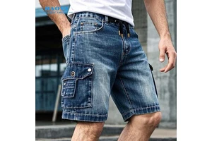 Wholesale Vintage Washed Oversized Men's Denim Jean Shorts Custom Logo Cotton OEM Plain Design