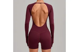 Fashion Quick-drying Fitness Sports Jumpsuit for Women Backless Adjustable Yoga Long Sleeve Short Running Gym One Piece Bodysuit