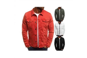 2025 European American Hot Push Denim Coat Casual Solid Color Jacket Cardigan Button Men's 100% Cotton Spring