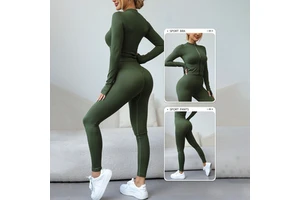 Lanyu Women's Sports Yoga Set Casual Slimming Full Zipper Thumb Hole Breathable Instant Dry Hot Sport Suit Plus Size Solid