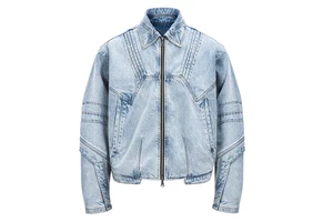 High Quality Vintage Denim Jacket Acid Washed with Stand Collar Zipper Distressed Jacket Custom logo Jacket for Men