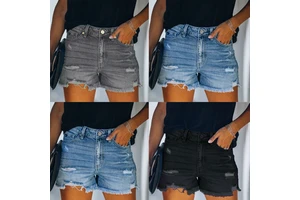 Fringes Rips Button Wish Straight Style Casual Breathable Skinny Summer Washed Frayed Hem Skinny Fit Sexy Summer Jean Shorts