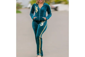 Velvet Formal Summer Solid Embroidery Washed Breathable Eco-Friendly 2-Piece Tracksuits Womens Plus Size Sets Clothing