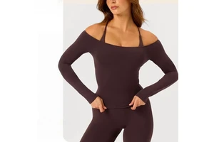 Women's Off-the-Shoulder Long-Sleeved Yoga Top for Pilates Fitness Training Activewear