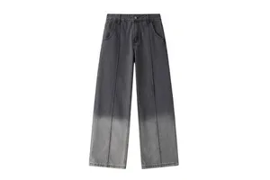 Men's Wide Leg Gradient Jeans Breathable Wash Denim Pants Casual Streetwear Loose Fit Trousers Comfortable Daily Wear