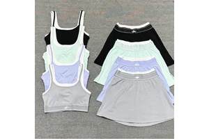 2-Piece Yoga Vest Skirt Set | Geometric Pattern, Embossed Chest Pad for Running & Fitness