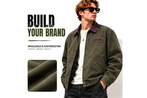 Custom Streetwear Fashion Vintage Washed Plus Size Canvas Jacket Zip Up Heavy Canvas Work Jacket Men