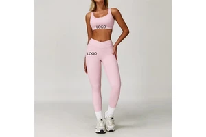 New Arrivals Female Pilates Outfits Solid Running Sports Bra V-shaped Yoga Pants Leggings Fitness 2 Piece Gym Set