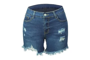 Women's Breathable Cotton Denim Shorts Ripped Pockets Casual Drawstring Closure for Wash Summer Trendy Streetwear