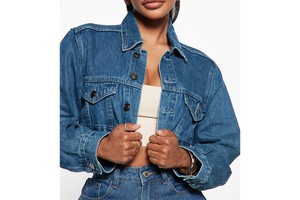 Women Cropped Denim Jacket Blue Vintage Wash Streetwear Wholesale Boxy Outerwear Jeans Coat Custom Fashion Retro Relaxed