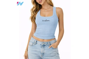 Custom Womens Ribbed Tank Top Scoop Neck Sleeveless Slim Fit Stretch Basic Casual Summer OEM ODM Manufacturer