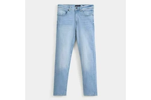Light Blue Denim Jeans Men's Slim Tapered Fit Pants Faded Wash Comfortable Casual Trousers Modern Style Fashionable