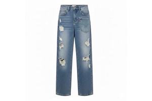New Fashion Custom Wholesale Cotton High Waist Wide Leg Casual Hole Tassel Women's Plus Size Denim Jeans