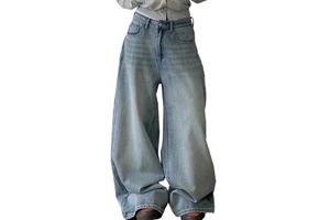Custom Blue Vintage High Street Jeans Men Large Wide Leg High Waist Casual Long Pants Stock Jeans for Men