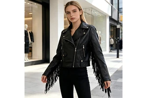 New Women's Tassel Leather Jacket Fashionable Short Windproof PU Leather Jacket Customized Wholesale Leather Jacket