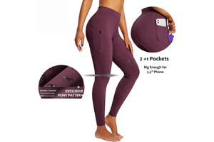 Women Equestrian Clothing High Waist Four-Way Stretch Silicone Anti-Slip Durable Riding Breeches Riding Pants Tights Pockets