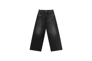 Men'S High Quality Denim Pants Black Straight Baggy Jeans Enzyme Wash Hip Hop Style Casual Loose Fit Polyester Cotton Jeans