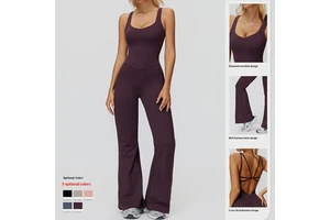 New Seamless Sweat-Wicking Spandex/Polyester Yoga Suit Cross-back Micro-wide Leg Jumpsuit Running Sports