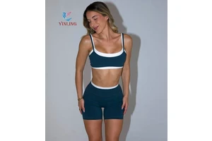Contrast Color Double Layer Vest Tops Soft Four Way Stretch Yoga Set Fitness Gym Shorts Women Sports Quick Dry Yoga Sets