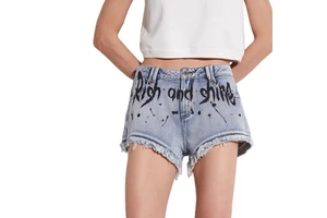 Women's Vintage Blue Denim Shorts Super Short Jeans High Waist Tight Solid Color Denim Shorts