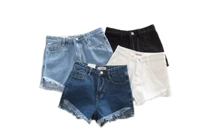 Women's Denim Shorts Fashion High Waist Solid Dark Wash Casual Skinny Fit Button Shorts With Pocket