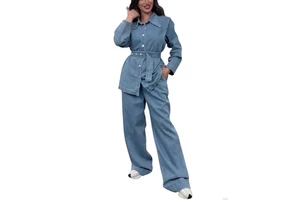 Women's Spring Summer Denim Suits 100% Cotton Breathable Quick Dry Comfortable Everyday Wear Fashionable Skinny Fit 2-Piece