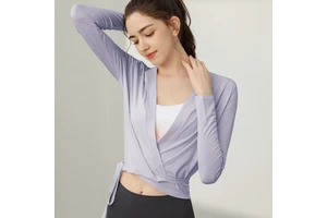 High-value Professional Yoga Sports Top Women Long-sleeved Solid Color Modal Cardigan Wraps Running Pilates Fitness Suit