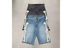 Distressed Denim Jeans Shorts Vintage Streetwear Jeans Shorts Custom Logo Embroidery Patch Applique Washed Casual Jorts for Men