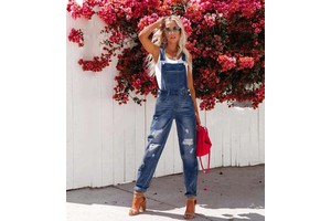 Wholesale Women's Ripped Jeans Jumpsuits Distressed Denim Bib Overalls Stylish Jeans Pant for Mom Casual Suspender Pants