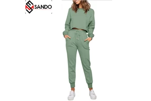 Custom Designed Organic Cotton Women's Spring Embroidered Track Suit Breathable Two-Piece Set Plus Size Available