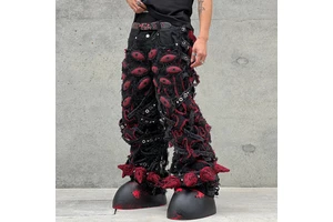 MZN Designer Men's Jeans High Quality Vintage Handlebar Effect Tailored Wide Leg Pants to Plus Size Mid Waist