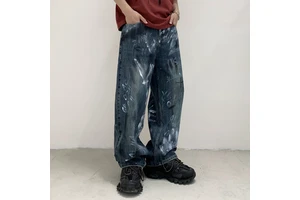 Plus Size High-end Designer Jeans 1: 1 Culotte Jeans Homme Baggy Y2k Jean Zipper Men Screen Printed Graffiti Denim Pant