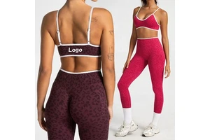 YIYI Leopard Print Seamless Yoga Suit Adjustable Strap Bra Workout Set for Women High Waist Scrunch Booty Lift Leggings Set