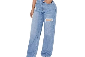 Women's High Waist Light Wash Denim Jeans Casual Summer Straight Leg Pants with Solid Pattern Breathable Loose Fit for Autumn