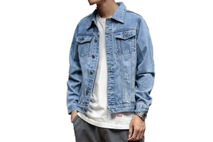 Outdoor Top Design Mens Denim Jacket Solid Casual Mens Jeans Coat Fashion Stand Clothes for Men Black Blue Denim Jacket