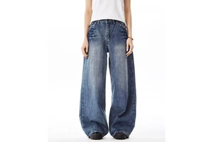 Plus Size High Waist Autumn Breathable Button Men's Casual Oversized Cotton Washed Wide Leg Denim Jeans Trousers