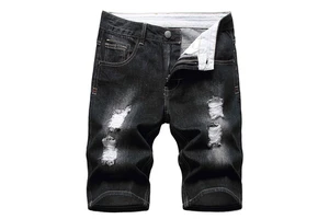 Men's Mid Waist Knitted Straight Denim Shorts Breathable Cotton Eco-Friendly Windproof Comfortable Summer Use Casual Streetwear