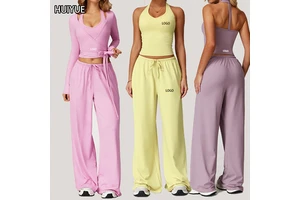 Drawstring Wide-Leg Yoga Pants Set Quick-Drying Suspender Sport Suit Women Casual Running Activewear Gym Workout Fitness Clothes