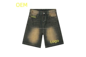 Custom Logo OEM Service Vintage Denim Shorts High Quality Embroidery Straight Fit Y2K Streetwear Breathable Zipper Fly