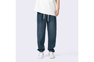 Kaisorn-2024 Washed Jeans Men's Loose Oversize Solid Color Straight Wide Leg Trousers
