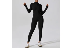 Long Sleeve Front Zipper Sports Wear Jumpsuit Yoga Overalls Women Active Gym Training Bodycon Custom Athletic Fitness Jumpsuits