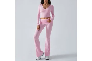 yoga Autumn and Winter Women's Casual Sports Tight Knit Long Sleeved Tight Pants Two-piece Set