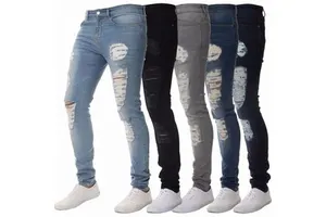 2024 Men Plus Size Mid Waist Long Pencil Jeans Ripped Casual Denim Slim Fit Breathable Eco-Friendly Zipper Fly