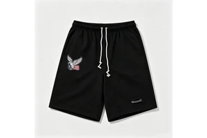 Distressed Black Shorts With American Eagle Embroidery And Ripped Hem Casual Summer Streetwear Pants For Men