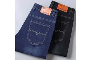 Autumn Winter New Men's Bleach Wash Loose Straight Business Casual Versatile Work Street Elastic Jeans Pants