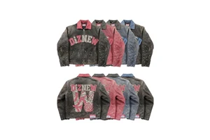 DiZNEW Custom Vintage Denim Jeans Jacket Varsity Jacket Men Zip Up Letter Patch Embroidery Distressed Wash Streetwear Factory