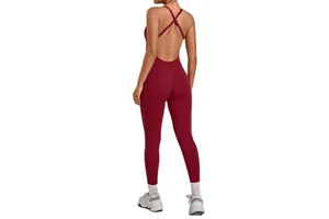 Women Cross-Back Sports Jumpsuit Tight-Fit Fitness Bodysuit Running Workout One-Piece Activewear Seamless Yoga Training Outfit